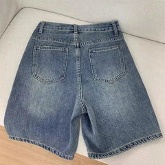 Casual Denim Shorts Wide Leg Short Jeans Knee Lenght Denim Pant High Waist Shorts Girls
