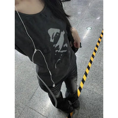 Low Waist Vintage Denim Jeans Printed Elastic Millennium Flared Pants Early Taste Design Classic Long Pants Cotton