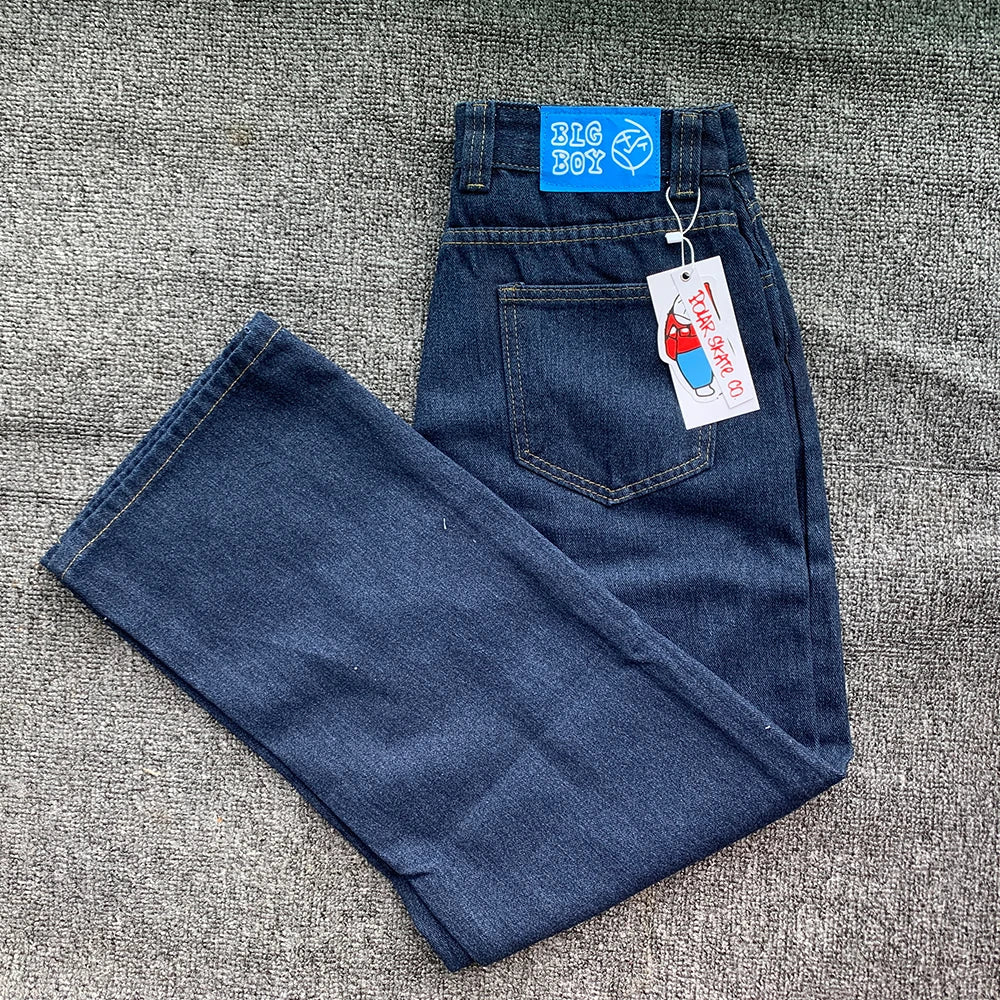 Y2K Embroidery Baggy Boy Jeans Streetwear Gothic Cartoon Blue Straight Jeans Retro Punk Rock High Waist Denim Trousers