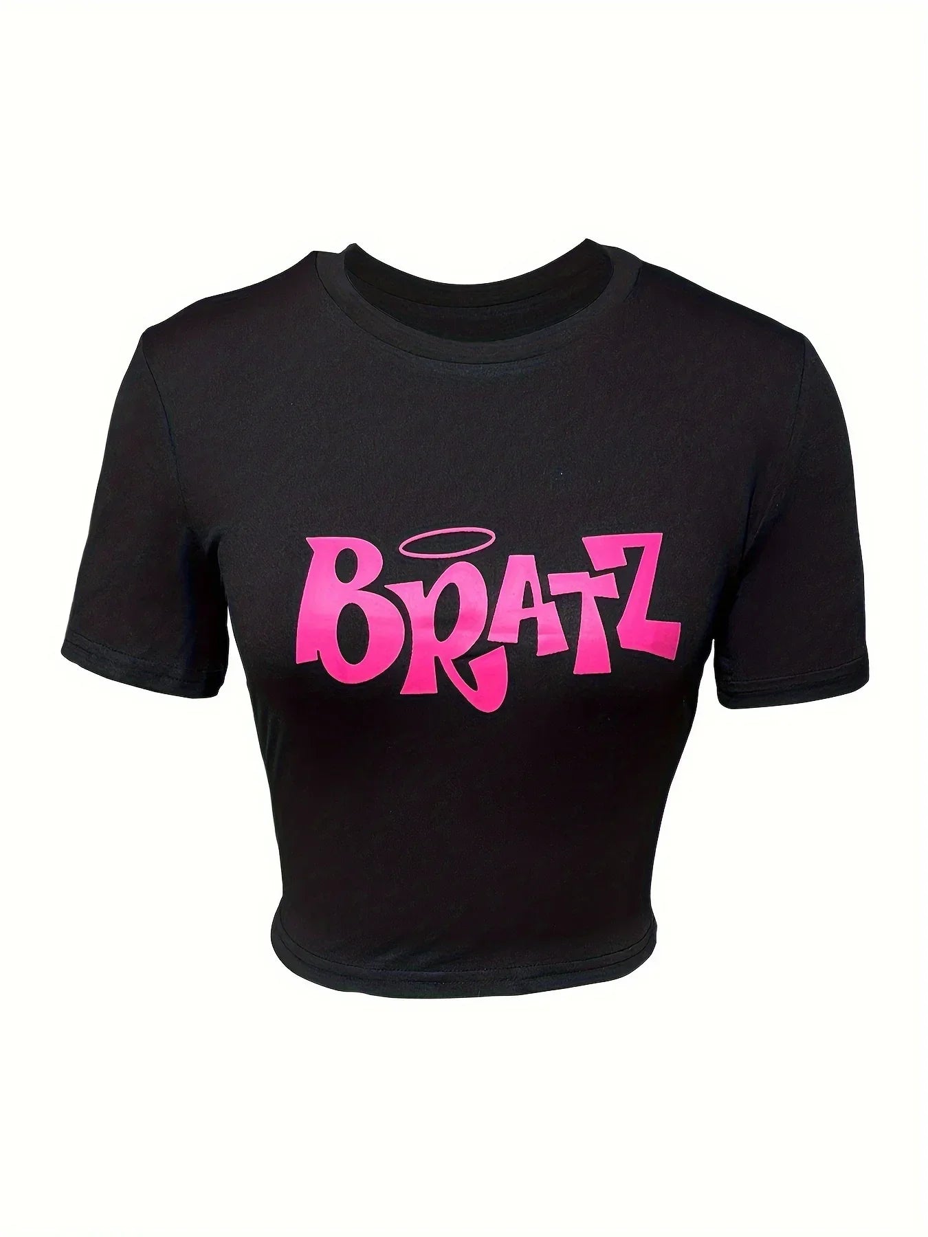 cut T-shirt Y2k pink Bratz letter printed T-shirt O-neck tight short sleeved clothingable top
