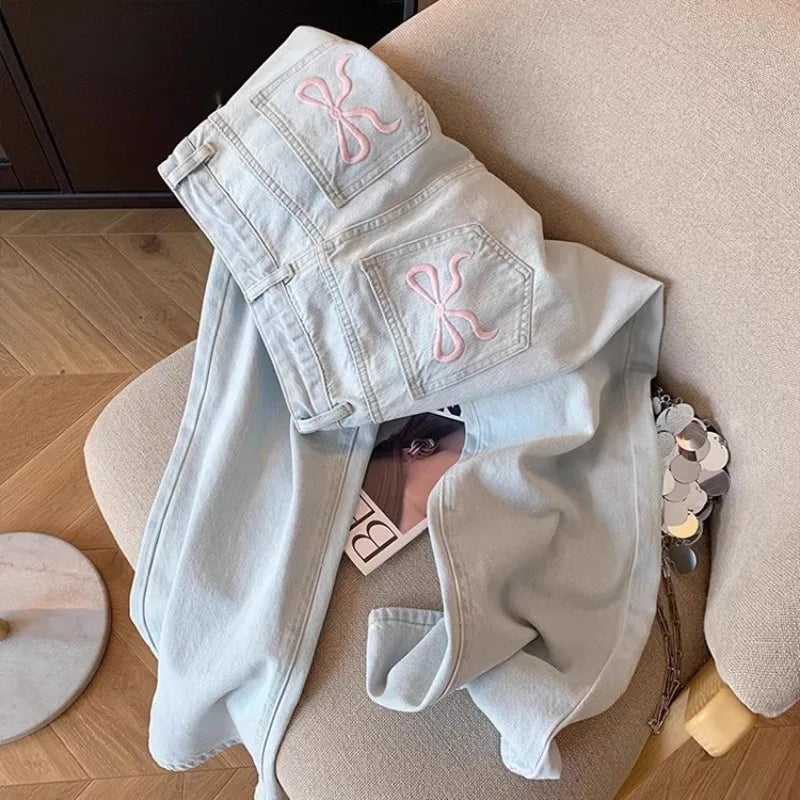 Casual Loose Fit Jeans Relaxed Trousers High Waist Wide Leg Light Wash Embroidered Plus Size Comfort Jeans jeans