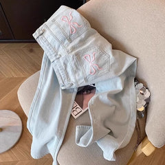 Casual Loose Fit Jeans Relaxed Trousers High Waist Wide Leg Light Wash Embroidered Plus Size Comfort Jeans jeans