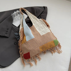 Cute Little Fish Relaxed Knitted Bag Commuter Versatile Shoulder Bag Contrasting Cut Out Tote Bag