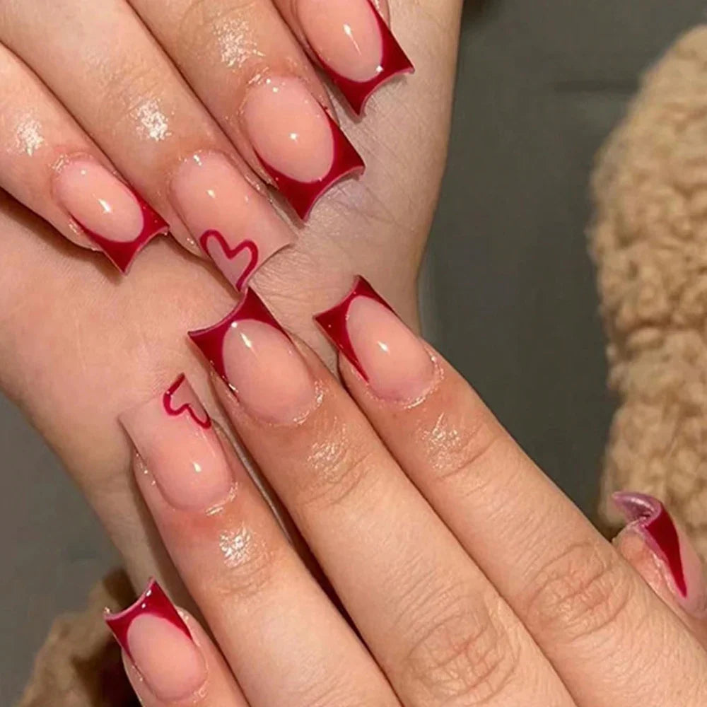 Simple wine red French false nails, European