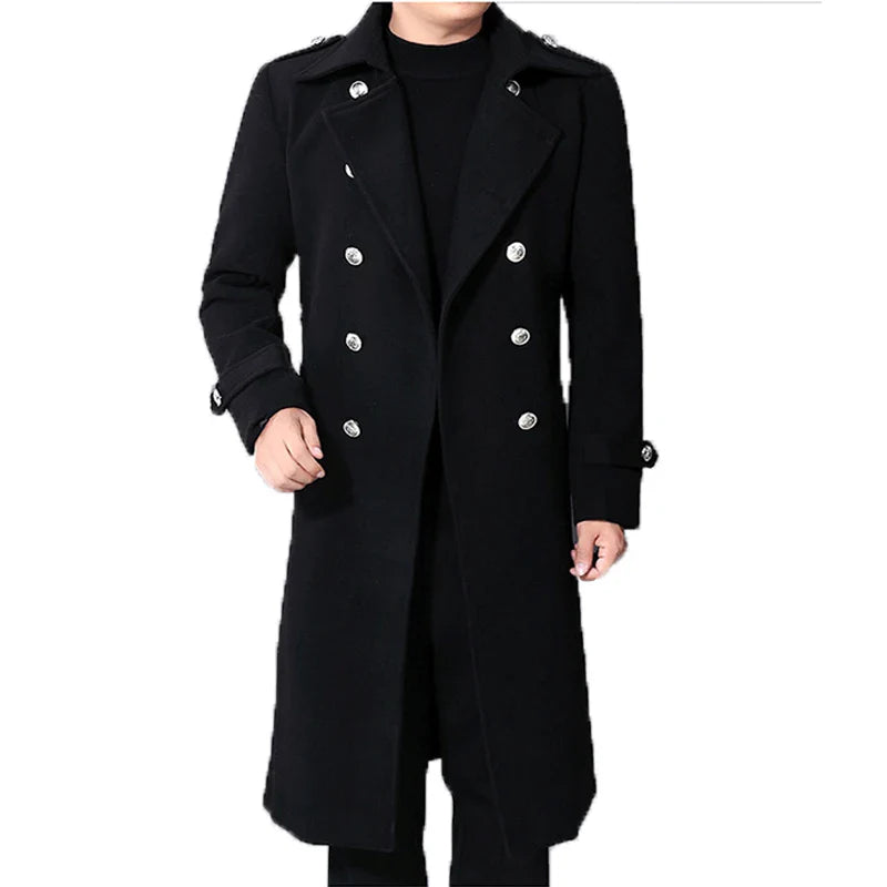 Long dust coat Warm Trench Woolen Cloth Coats Double Breasted Slims Solid Business Outwear
