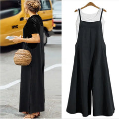 Sleeveless Jumpsuit Solid Color Wide Leg Bib Overalls Casual Loose Cotton Linen Straps Dungaree