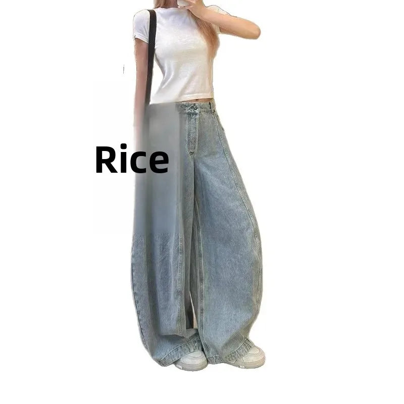 American Washed Loose Wide Leg Knife Edge Jeans High Waist Loose Slimming Floor Length Pants