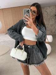 Jean Shorts High Waist Booty Shorts Loose Denim Shorts Dark Gray Short Jeans Street Wear Clothes XS Clothing