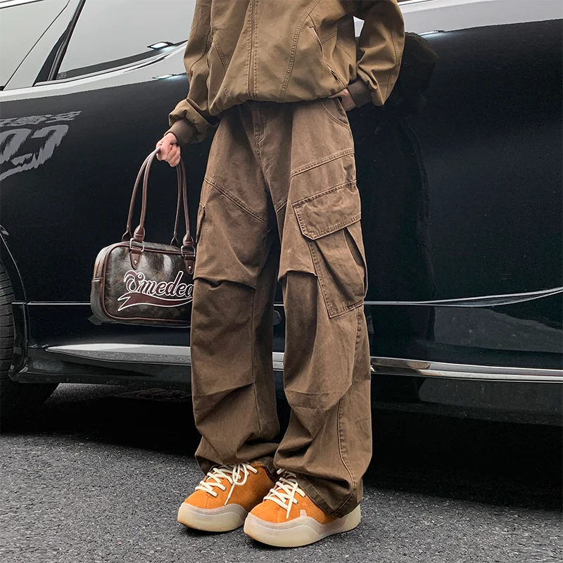 Big Pocket Cargo Pants Japanese Y2k Harajuku Loose Straight Wide Leg Trousers Baggy Pants Man Hip Hop Sweatpants