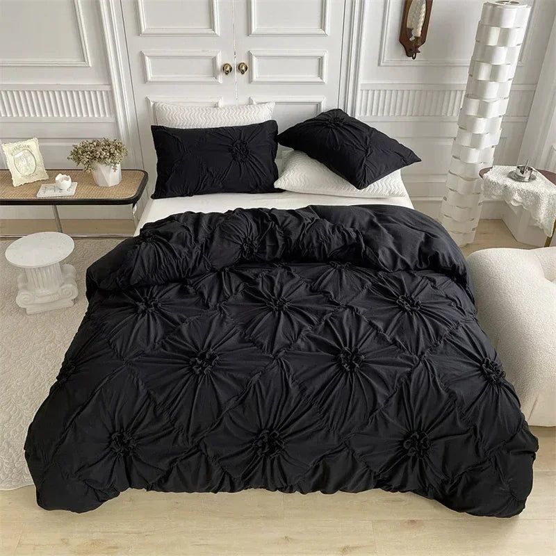 Three-dimensional Twist Flowers Bedding Set Queen Pinch Pleated Crafts Duvet Cover Set Double Blanket Cover Sets
