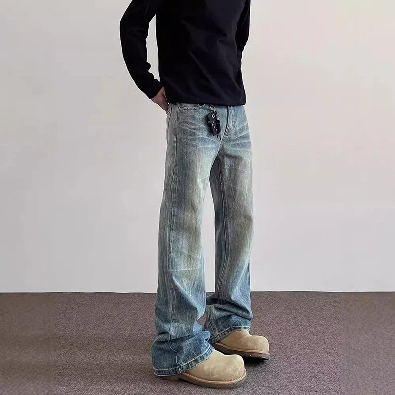 Hiphop Bootcut Jeanss Straight Wide-leg Pants High Street Lightning Ripple Jeans Classic Pants