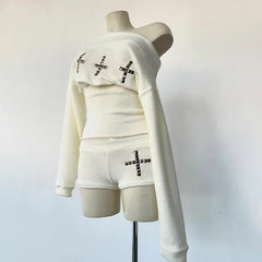 Chic Streetwear Punk Y2k Crop top Harajuku Graphic Print Cool Long sleeve Top Hip Hop Baby Tee Rock Goth Unique Top