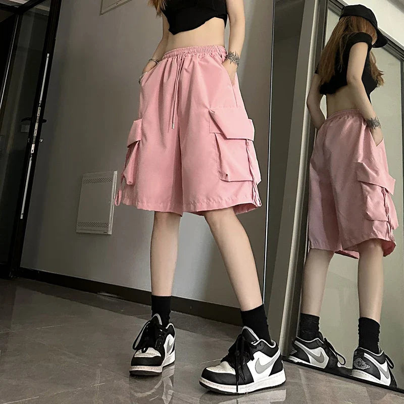 S-3Xl Y2K Cargo Shorts Harajuku Black Oversized Wide Leg Shorts Streetwear High Waist Baggy Short Pants New
