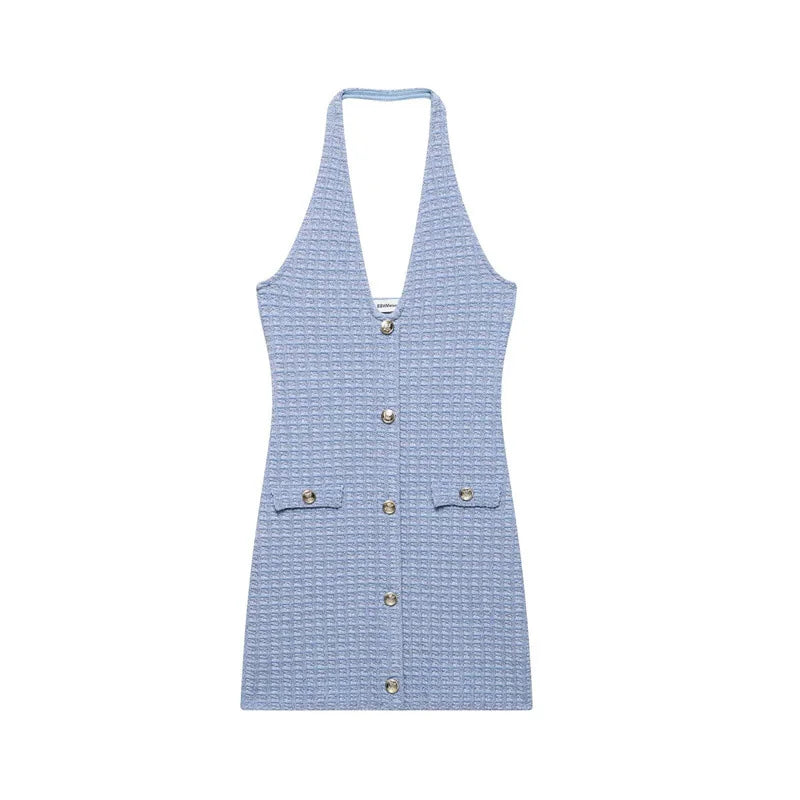 Elegant Knitted Two Pieces Set Single-breasted Tube Top Hip Package Pockets Shorts Casual Lady Suit