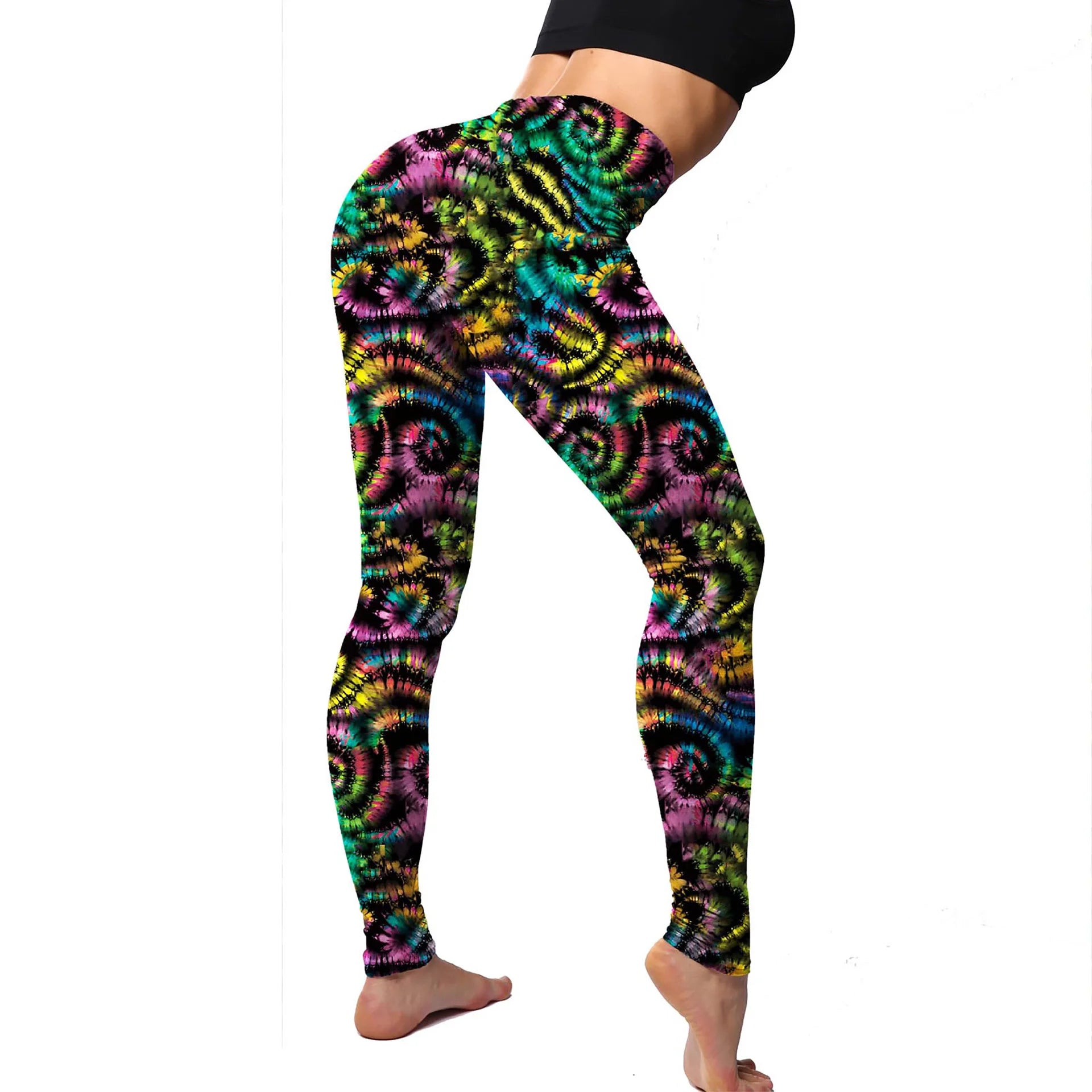 2Pack Stretchy Colorful Printing Leggings Elastic Tight Cropped Pants