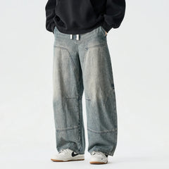 Denim Pants Vintage Elastic Waist Black Jeans Male Harajuku Hip Hop Cotton Oversize Wide Leg Trousers