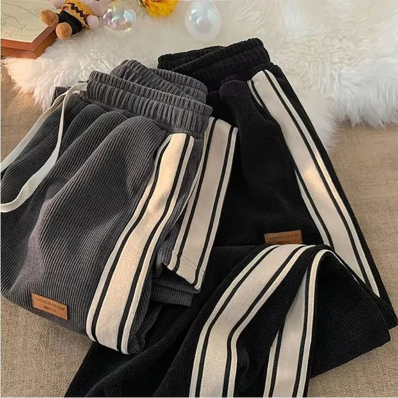 Corduroy Casual Sweatpants Straight Thick Wide Leg Pants Streetwear Outdoor Sports Work Joggers Trousers Male