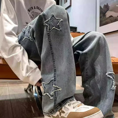 Star Embroidery Straight Casual Jeans Gothic Neutral Wide Leg Loose Hip-hop Youth Streetwear Denim Trousers Y2K