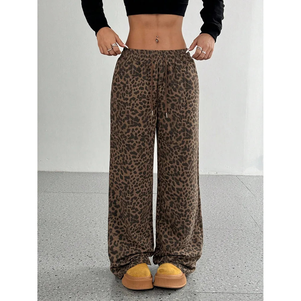 Realtree Trends Classic Y2k Leopard Print Casual Pants Loose Wide-leg Versatile Long Pants Oversized Joggers Pants