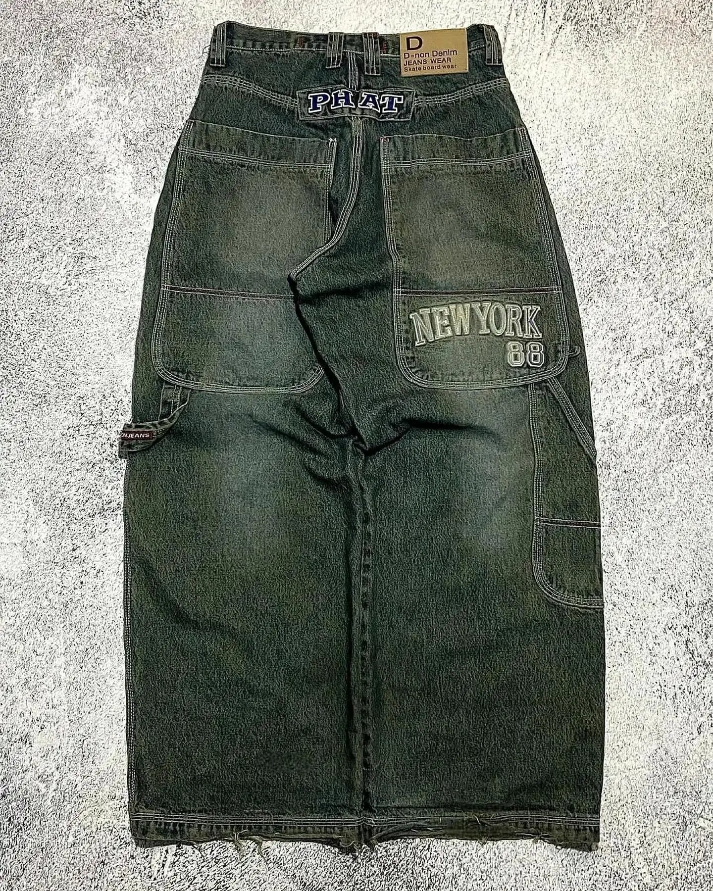 American Oversized Pattern Printed Washed Jeans Y2K Gothic Rock Casual Joker High Waist Wide Leg Pants