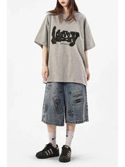 Y2k Style Baggy Denim Shorts Wide Leg Short Pants High Waisted Dark Wash Knee Length Loose Unisex Jeans Casual