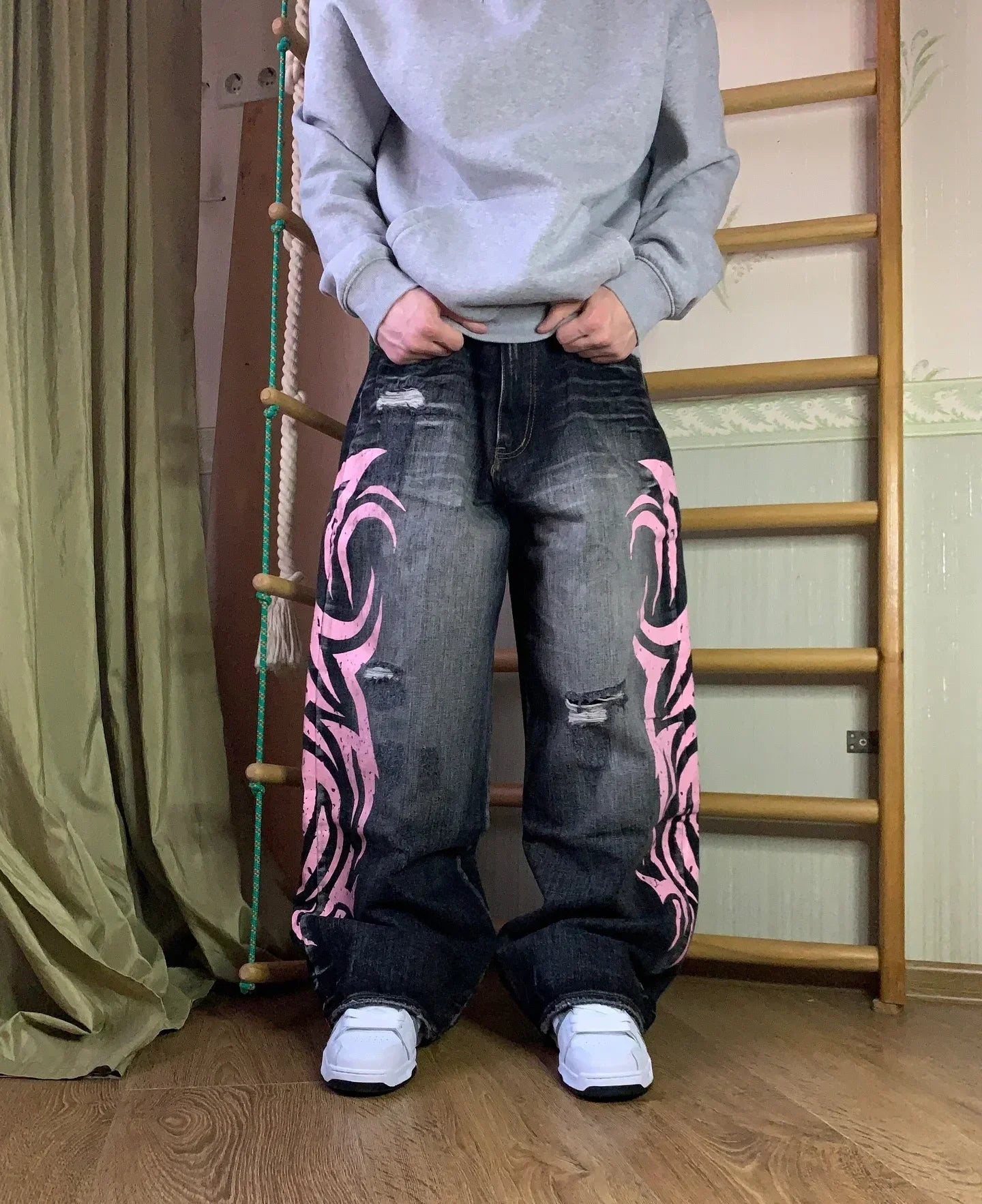 American Graffiti Punk Hip-Hop Printed Gothic Jeans