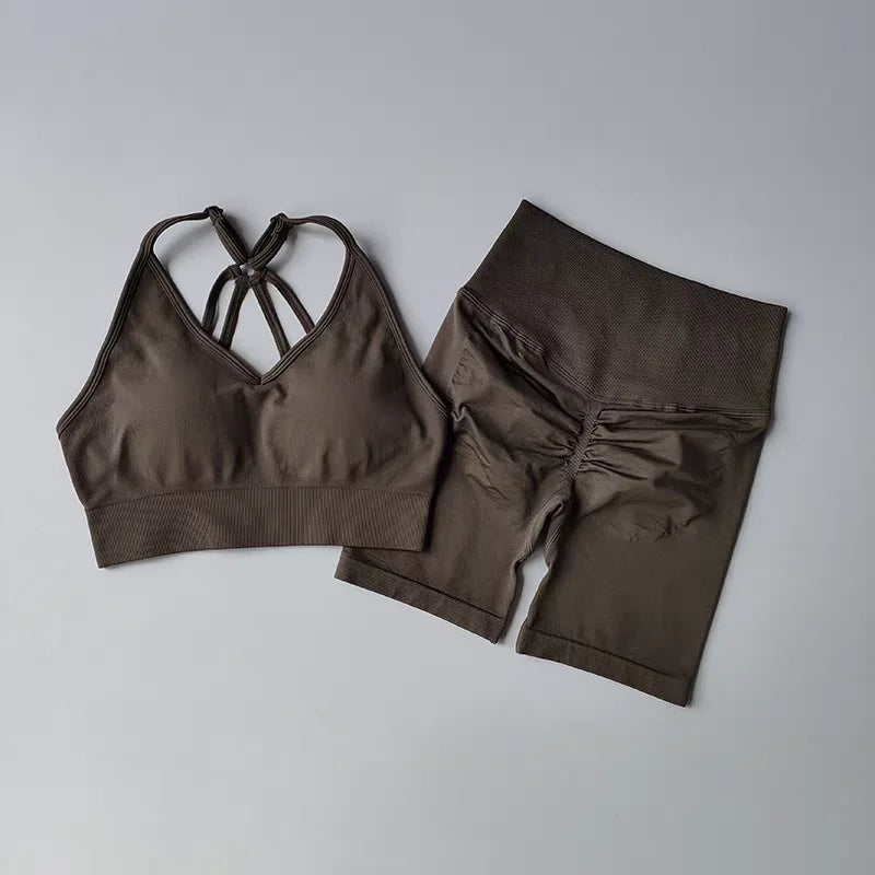 2 Pcs Yoga Sets High Waist Workout Outfits Gym Wear Gym Clothing Sports Suits Fitness Tracksuit Sportswear Shorts Suit