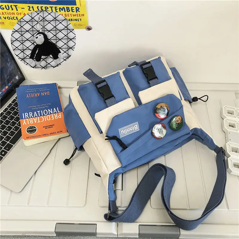Japanese Simple Messenger Bag Student Nylon Waterproof Canvas Handbag Shoulder Crossbody Bags