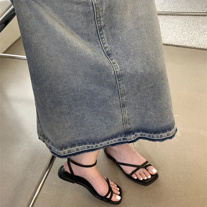 Gladiator Sandals Elegant Narrow Band Clip Toe Shoes Ladies Comfort Flats Beach Sandalias
