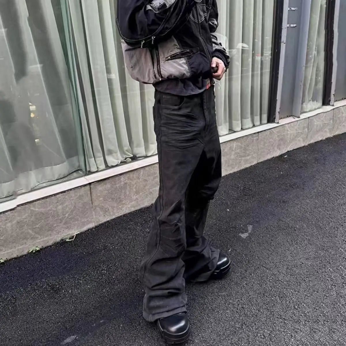 American Retro Heavy Industry High Street Coated Micro-Flared Jeans
