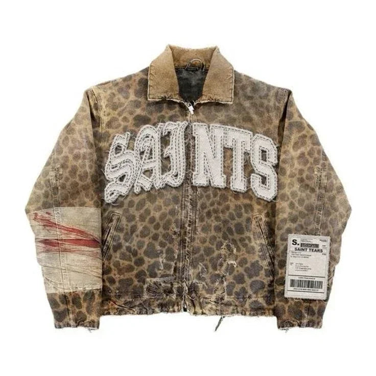 American Retro Jacket Y2K Clothes Hip Hop Letter Stitching Embroidery Washed Oversized Jackets Casual Coats Streetwear
