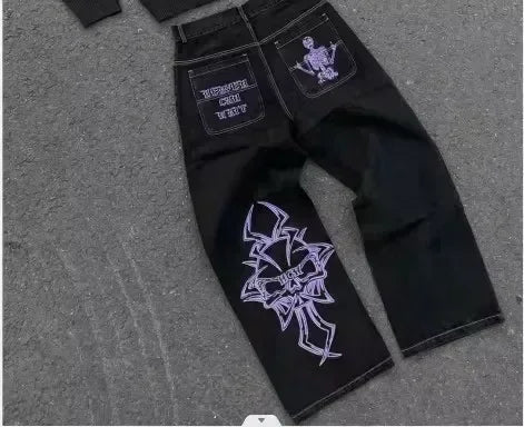 American Apple Jeans Y2K Clothes Harajuku Gothic Hip Hop Letter Pocket Embroidery Baggy Jeans High Waist Slim Fit Trousers