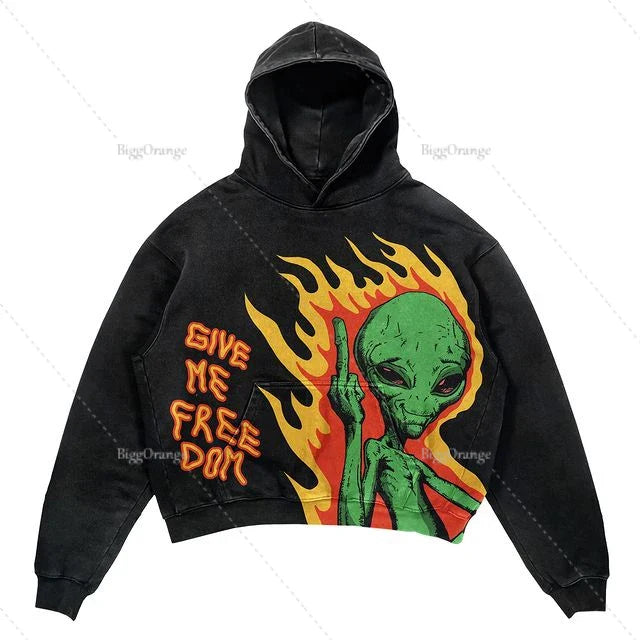 Punk Wind Ninja Printed Long-sleeved Hoodies Couples Hip-hop Street Y2k Street Loose Oversized Hoodies Harajuku Goth Top