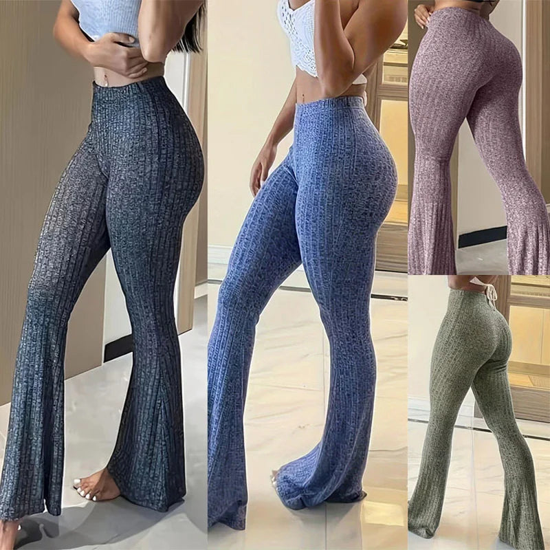 Slim High Waist Capris Bell Bottom Flare Tights Solid Y2k Clothes E Girl Streetwear Pants