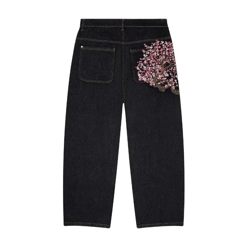 Y2K Baggy Jeans vintage Embroidered denim fabric American style jeans Gothic streetwear Hip Hop wide leg pants
