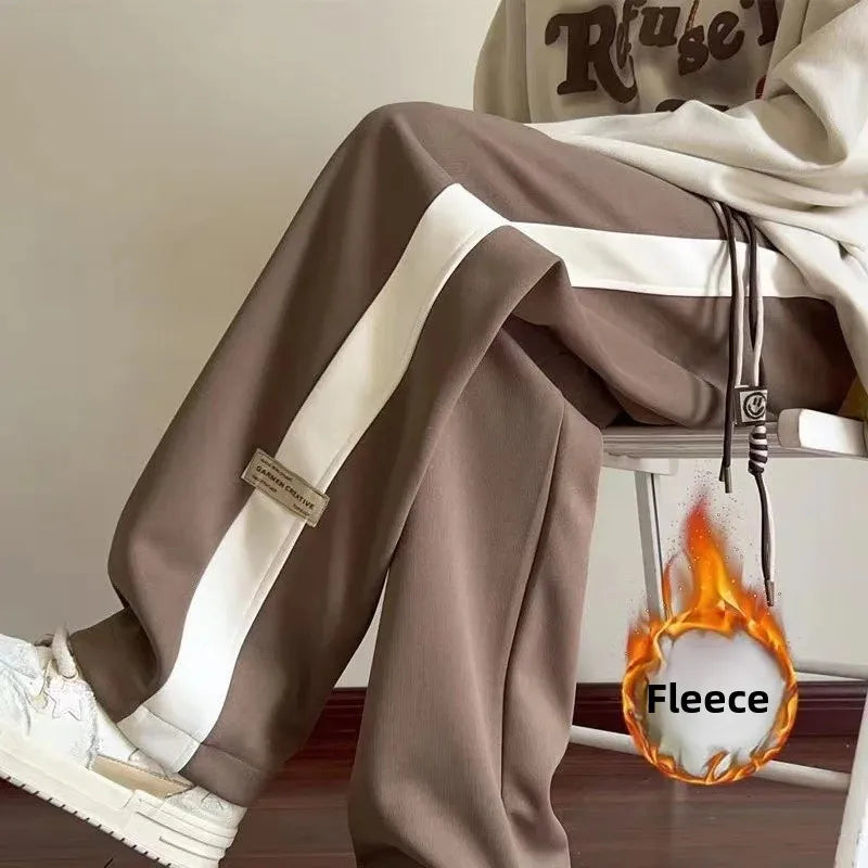 Thickened Fleece Casual Sports Harlan Pants Loose Fit Straight Leg Sweatpants