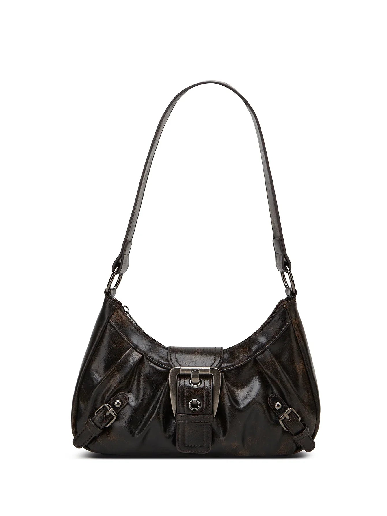 Y2K Retro Style Shoulder Bag, Maillard Pleated Rivet Armpit Bag,able Ladies Cool Leather Shoulder Bag