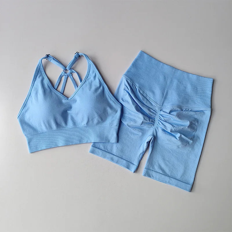2 Pcs Yoga Sets High Waist Workout Outfits Gym Wear Gym Clothing Sports Suits Fitness Tracksuit Sportswear Shorts Suit