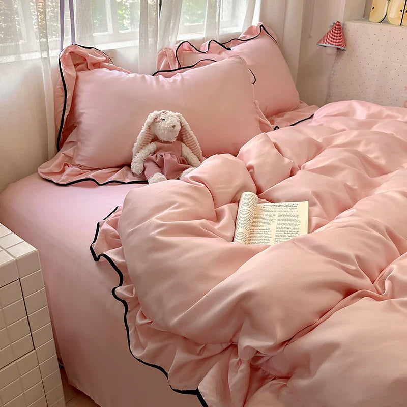1 lace solid-color duvet cover, comfortable guest room duvet cover, simple
