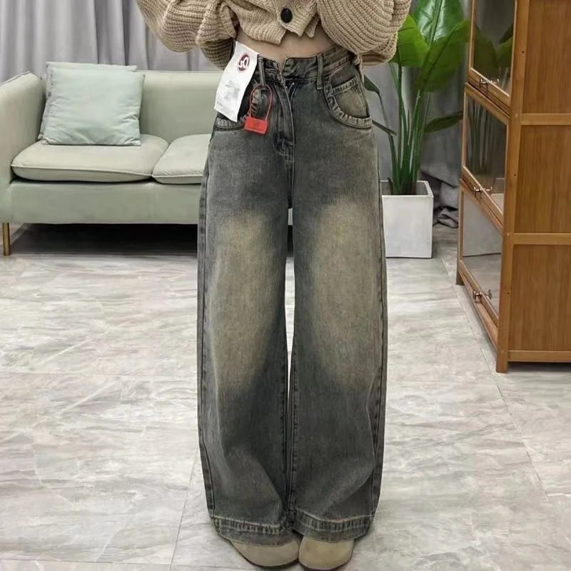 Jeans Straight High Waist Slim Fit Stretch Denim Trousers Casual Comfortable Pants