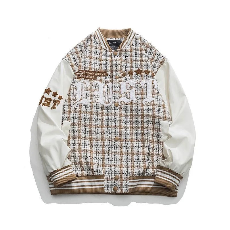 American Retro Letter Flocking Splicing Jacket Y2K High Street Hip-hop Loose Tooling Baseball Uniform Jacket