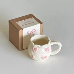 Ins style girl's heart-shaped butterfly knot coffee cup afternoon tea ceramic cup cute mug