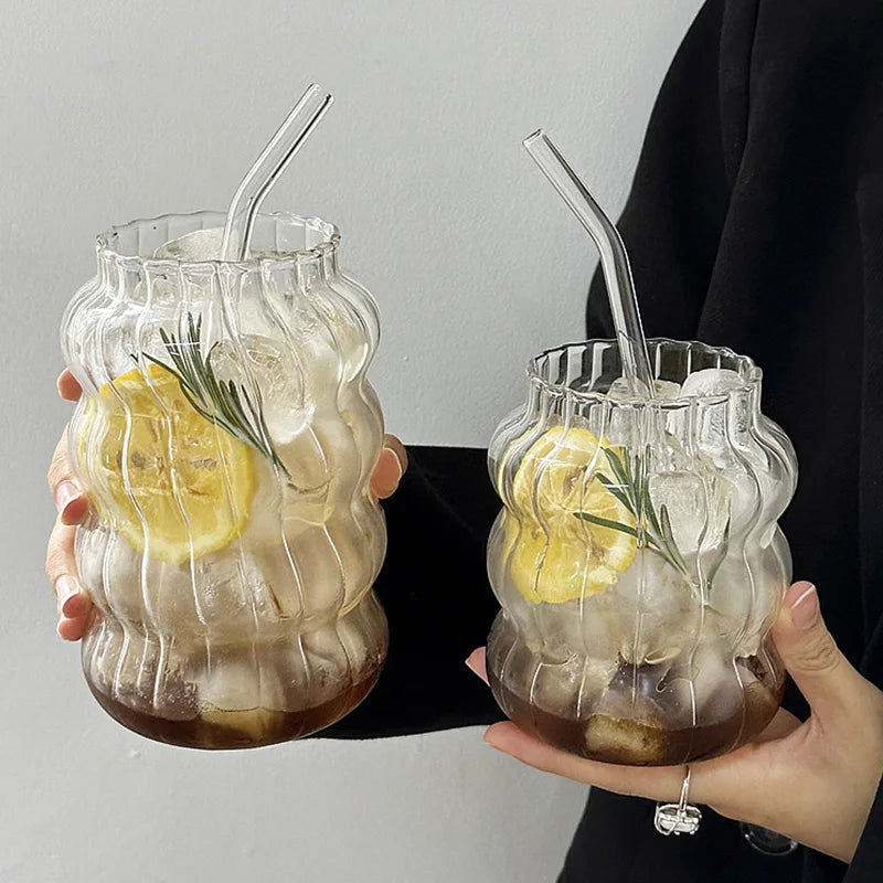 Glass Drinkware Cold Coffee Cups Latte Coffee Glass Iced Juice Milk Water Bottle
