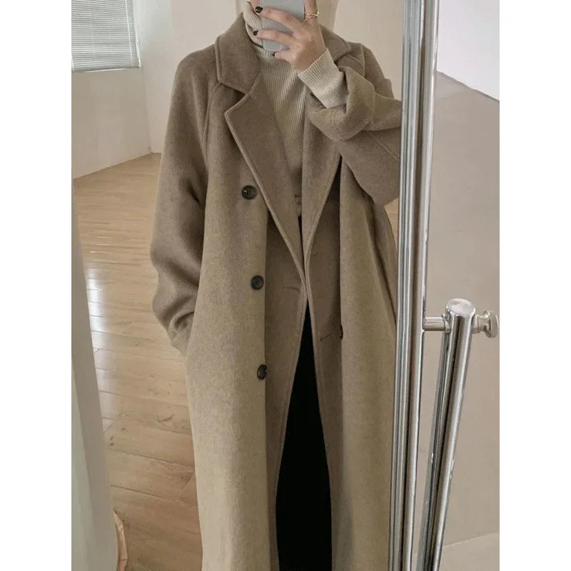 Woolen Coat Sale Of The Season Mid-Length Thickened Loose Fit Hepburn Style Small Size Elegant Outerwe