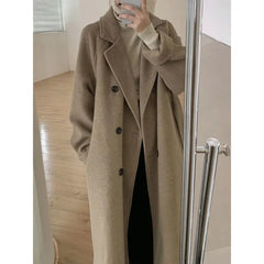 Woolen Coat Sale Of The Season Mid-Length Thickened Loose Fit Hepburn Style Small Size Elegant Outerwe