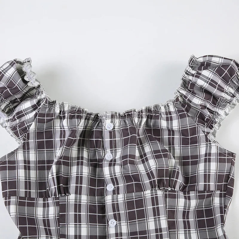 Rockmoer Tartan Plaid Sweet Slim Blouse