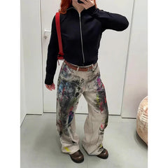 Apricot Jeans Hip-hop Vintage Streetwear Y2K Wide Leg Straight Jean High Waist Trouser Classic Baggy Denim Pants
