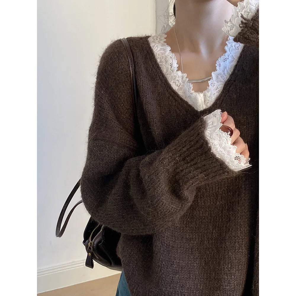 Lace Trim Warm Sweater