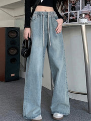 Botvotee Elastic Waist High Waist Wide Leg Jeans