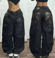 American Trend Joker Pattern Embroidered Loose Jeans Street Y2K Hip Hop Oversized Wide-leg Pants Unisex Jeans